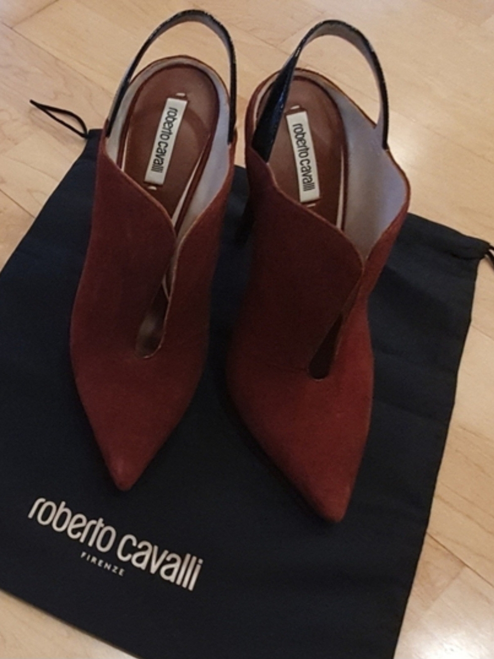 Roberto Cavalli Rust Suede Pointed Slingback Heels